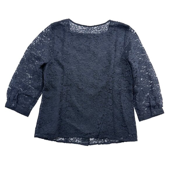 Isaac Mizrahi Black Lace Cardigan Button Up Top Career Event Whimsigoth Womens M - Picture 6 of 13